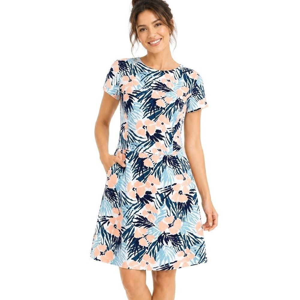 Brooks‎ Brothers Red Fleece | Tropical Floral Pique Fit & Flare Blue Pink | 6